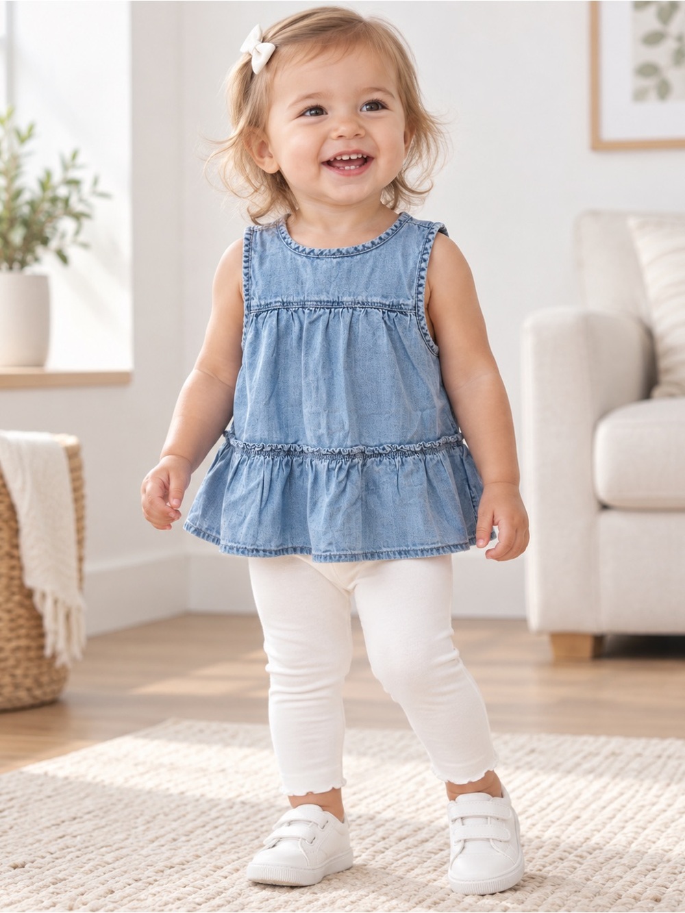 GAP Baby/Toddler Denim Ruffle Tank Top - Blue -